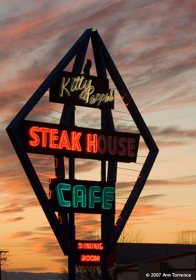 Kitty Pappas neon, Bountiful, Utah sunset
