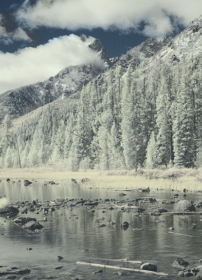 String Lake in Grand Tetons National Park colorized infrared